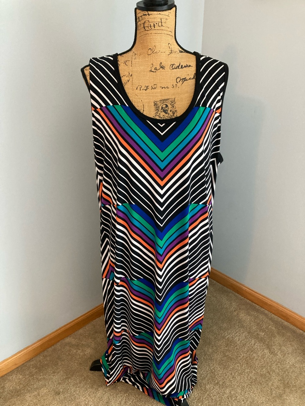 Calvin Klein Multicolor Chevron Stripe Maxi Dress Women Size 3X